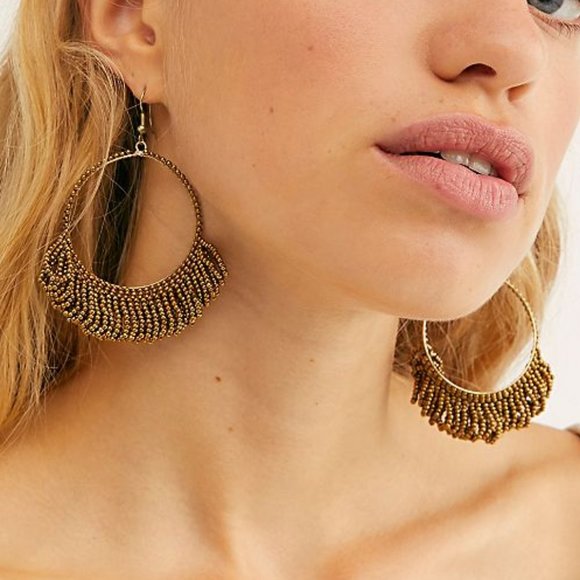 Free People Jewelry - NEW Free People fringe hoop earrings gold beads